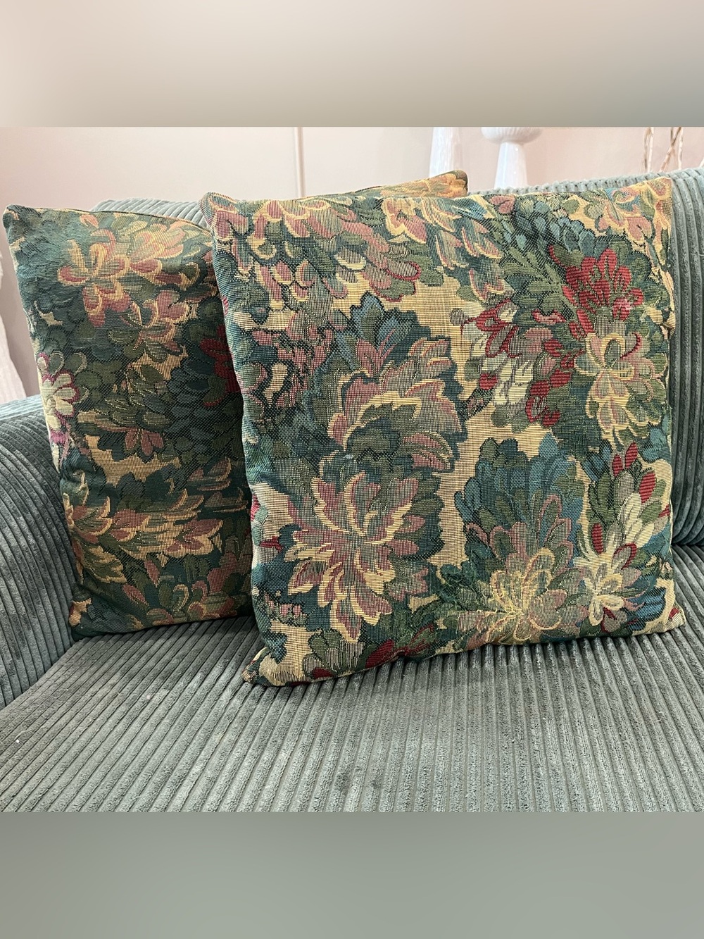 Vintage Floral Tapestry Throw Pillow Pair - Multi-Color